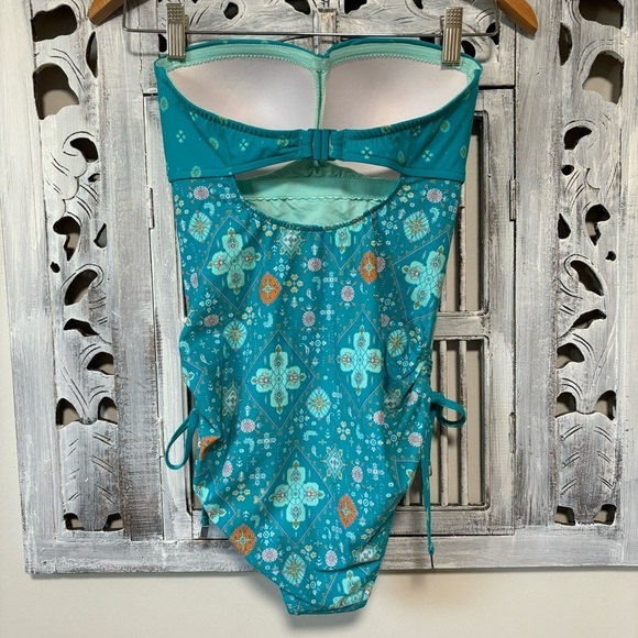 NWOT Seafolly Inka Gypsy Bandeau Maillot One Piece Swimsuit Eden Blue - Picture 6 of 12